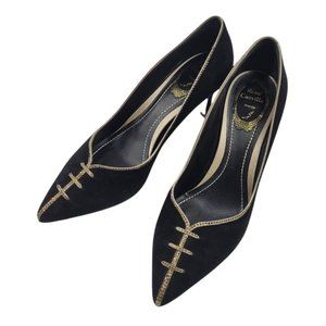 Rene Caovilla Black Metallic Trim Suede Pump